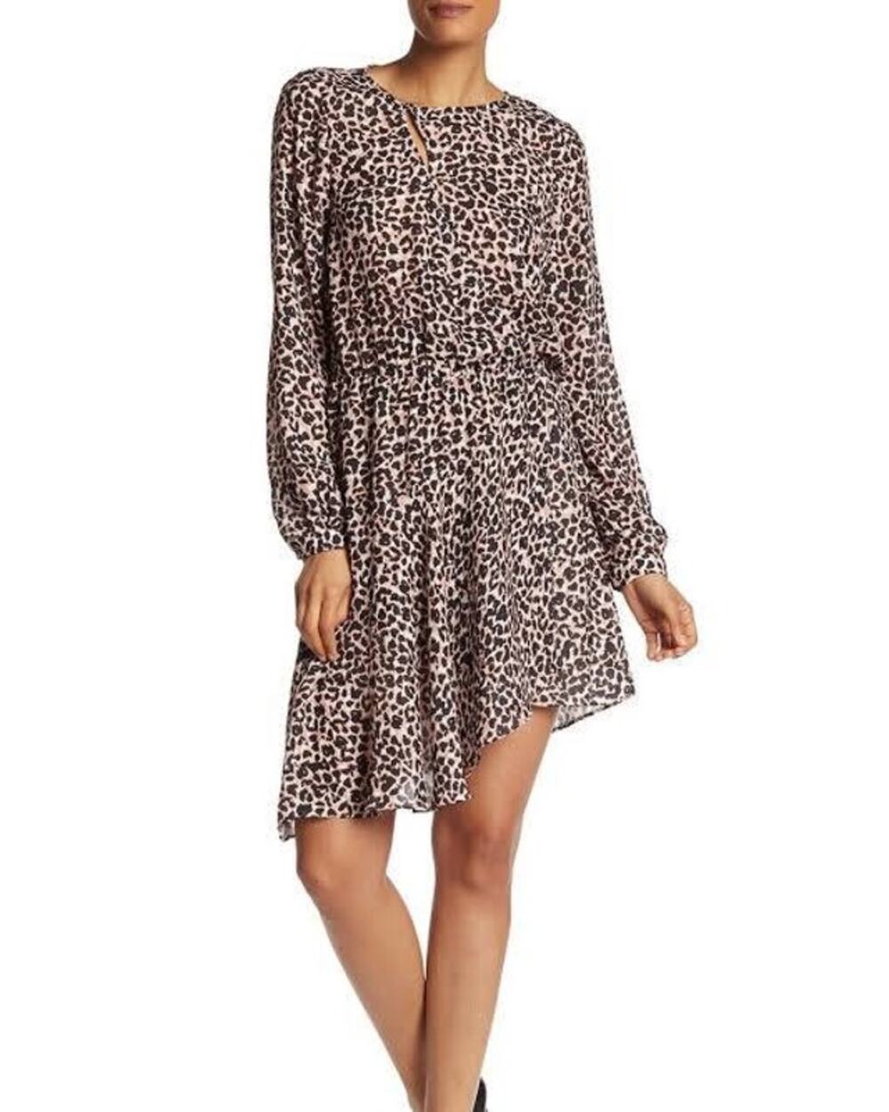 Parker Dress Leopard Animal Print Asymmetrical Boho Designer Black Tan Size S